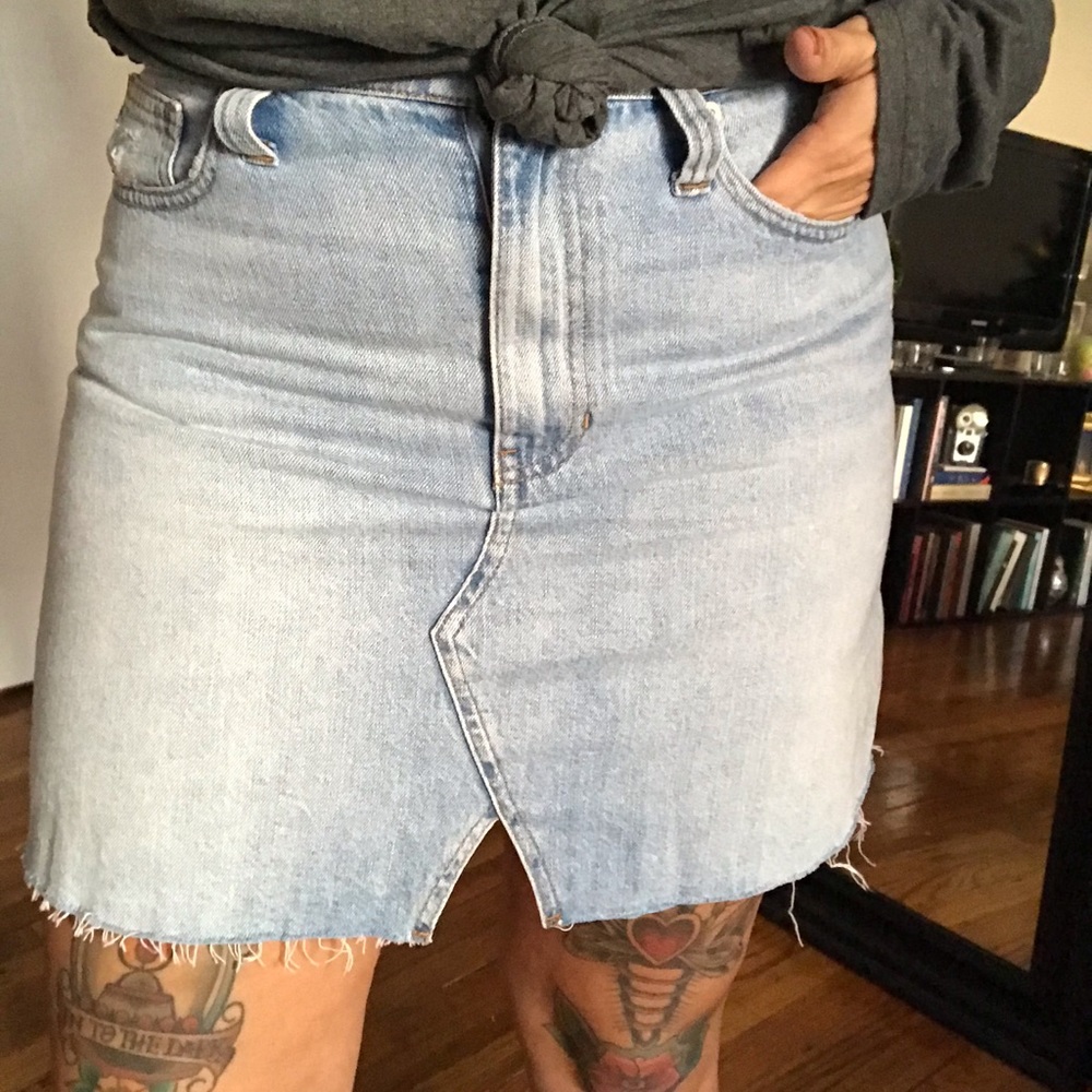 Madewell Denim Destroyed Hem Skirt